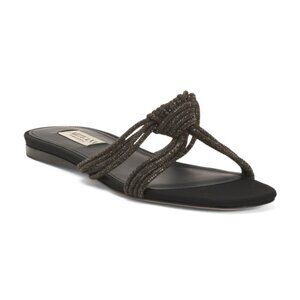 ARTEANA Black Made In Italy Handmade Capri Flat Crystal Slide Sandals